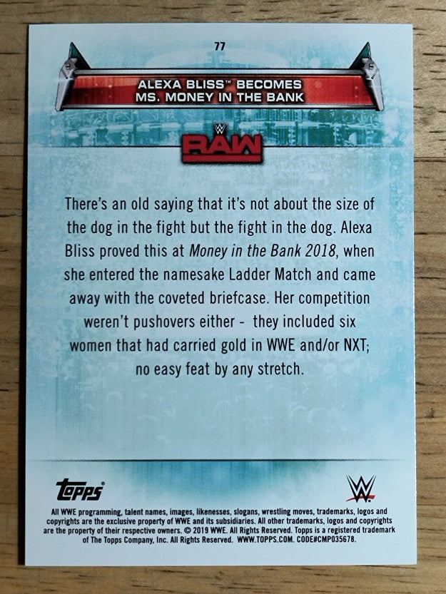 2019 Topps WWE Women's Division #77 Alexa Bliss Becomes Ms. Money in the Bank