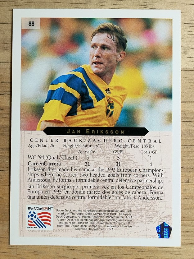 1994 Upper Deck World Cup Contenders English/Spanish #88 Jan Eriksson