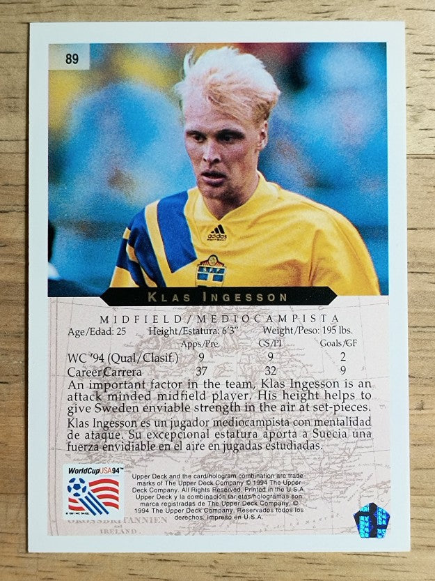 1994 Upper Deck World Cup Contenders English/Spanish #89 Klas Ingasson