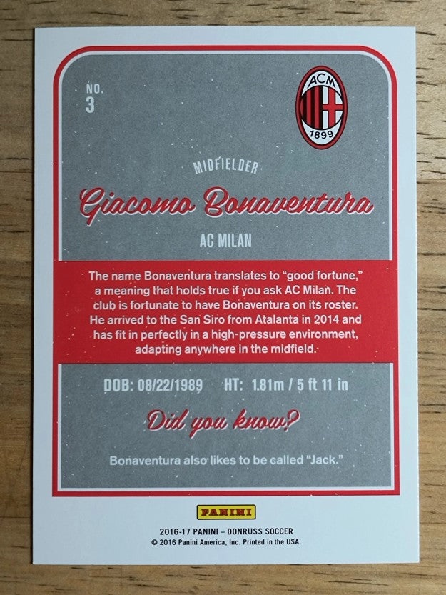 2016 Donruss #3 Giacomo Bonaventura