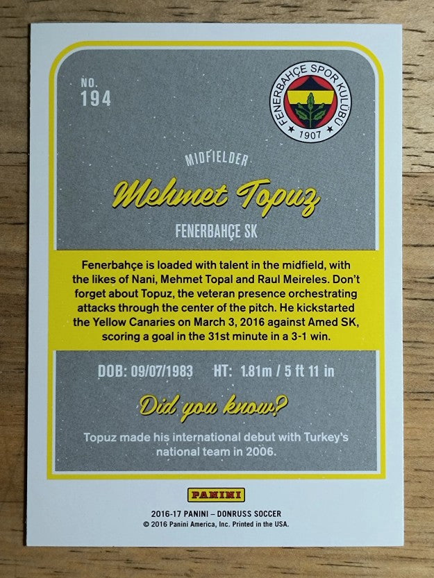 2016 Donruss #194 Mehmet Topuz