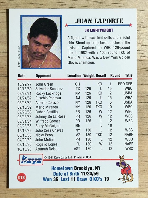 1991 Kayo #13 Juan Laporte