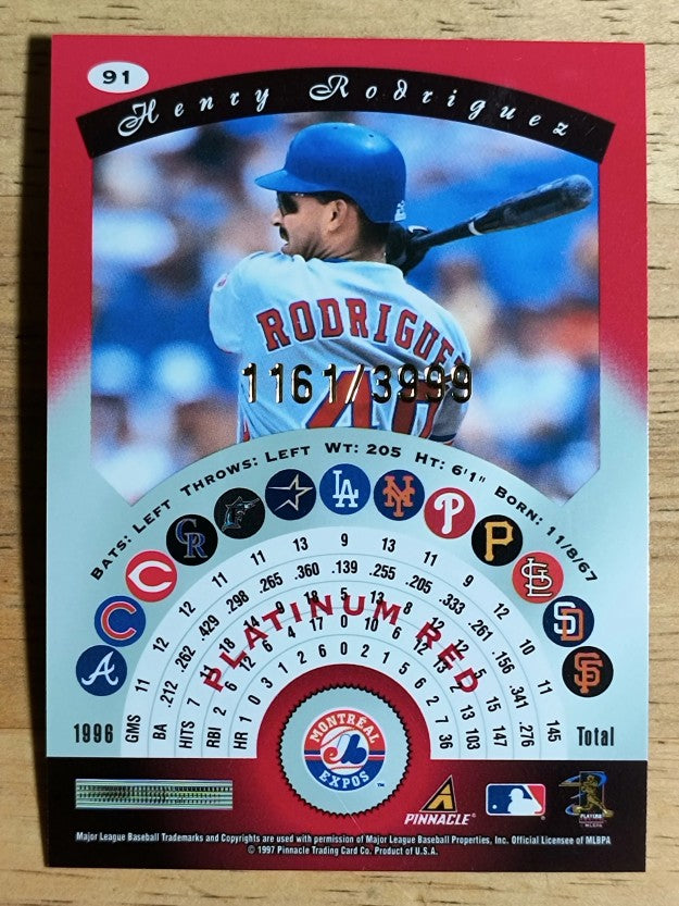1997 Pinnacle Totally Certified Platinum Red #91 Henry Rodriguez