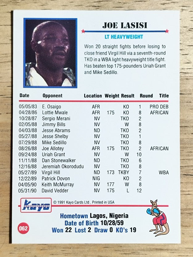 1991 Kayo #62 Joe Lasisi