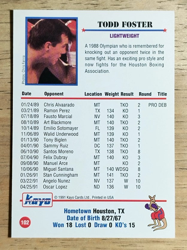 1991 Kayo #102 Todd Foster