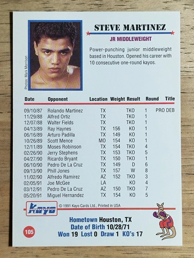 1991 Kayo #105 Steve Martinez