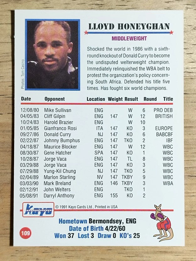 1991 Kayo #109 Lloyd Honeyghan