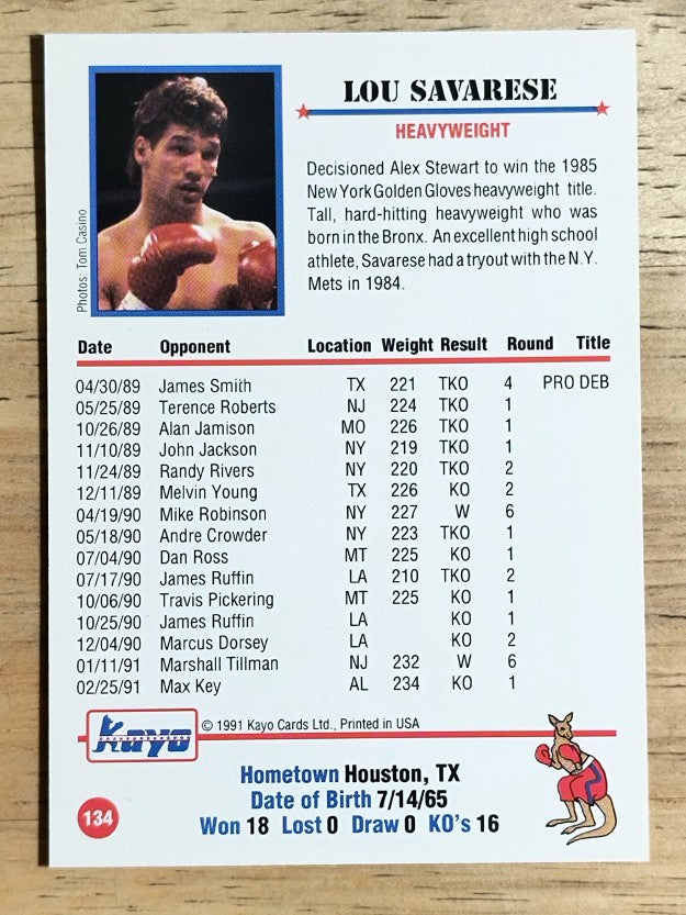 1991 Kayo #134 Lou Savarese
