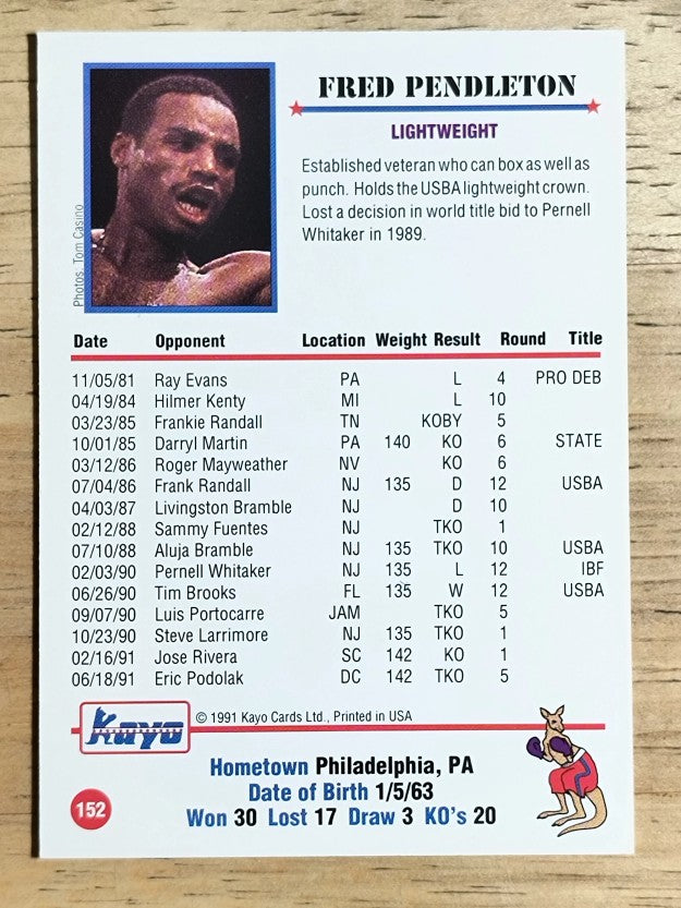 1991 Kayo #152 Fred Pendleton