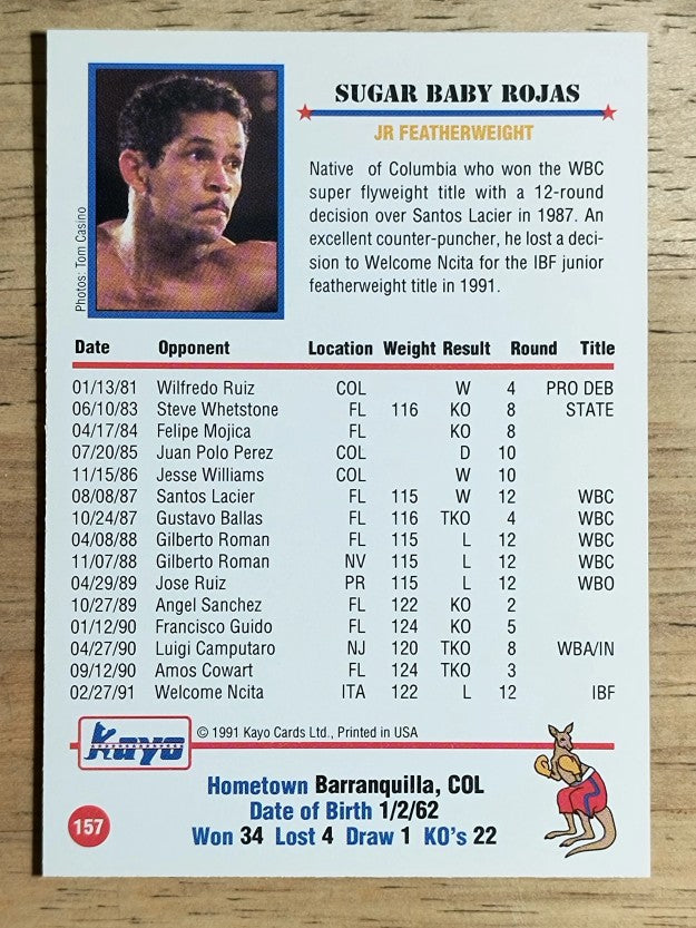 1991 Kayo #157 Sugar Baby Rojas