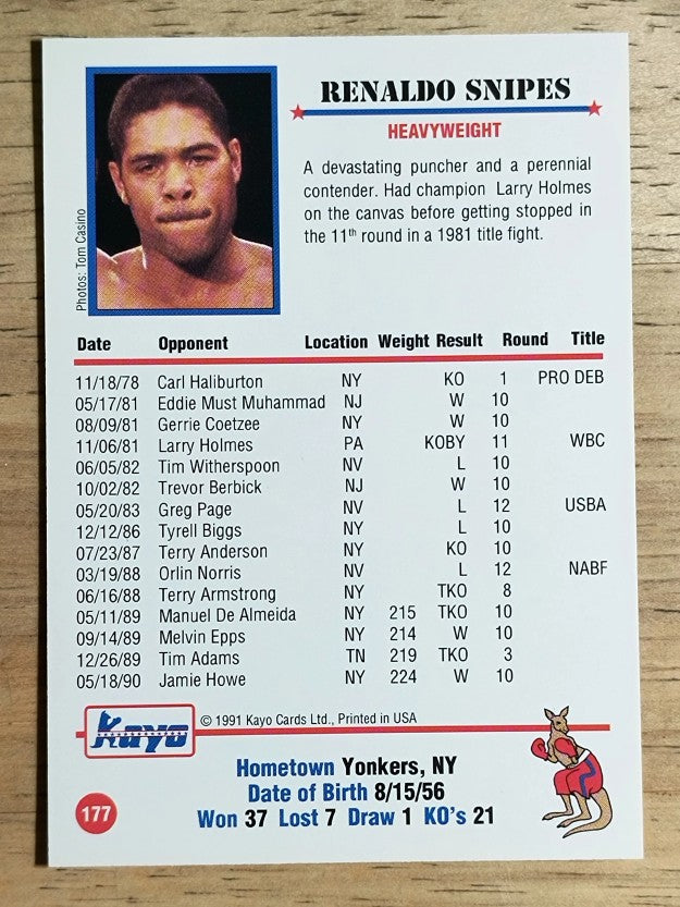 1991 Kayo #177 Renaldo Snipes