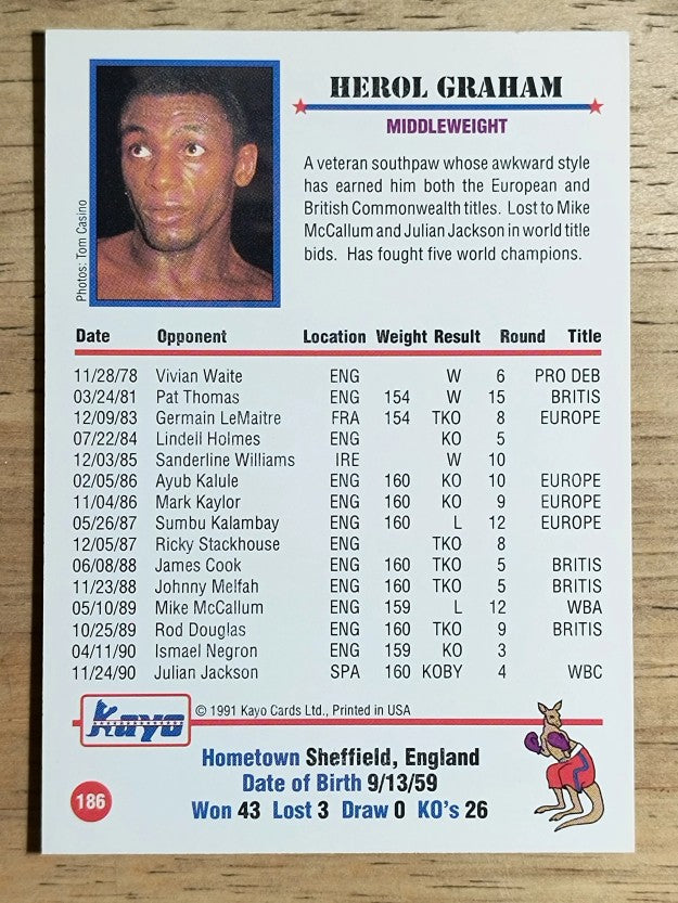 1991 Kayo #186 Herol Graham