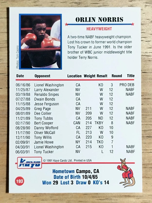1991 Kayo #193 Orlin Norris