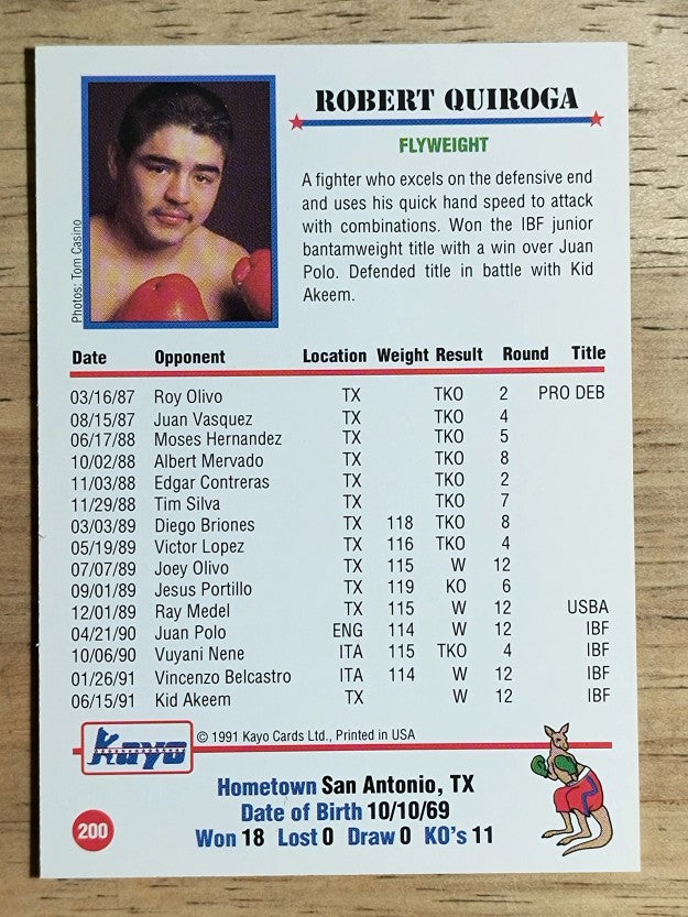 1991 Kayo #200 Robert Quiroga