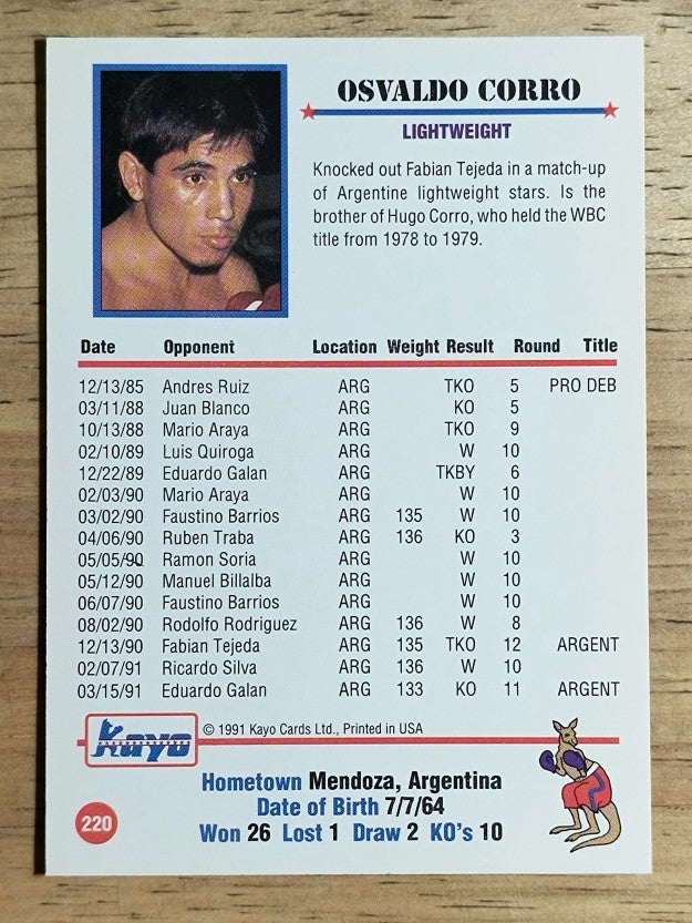 1991 Kayo #220 Osvaldo Corro