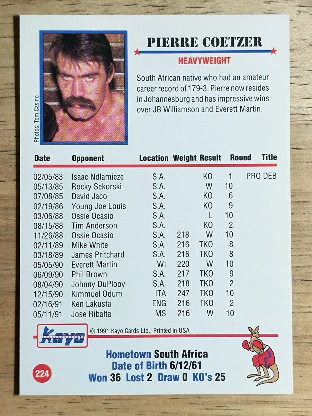 1991 Kayo #224 Pierre Coetzer