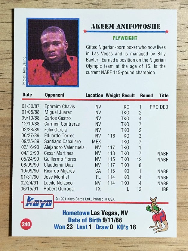 1991 Kayo #240 Akeem Anifowoshe