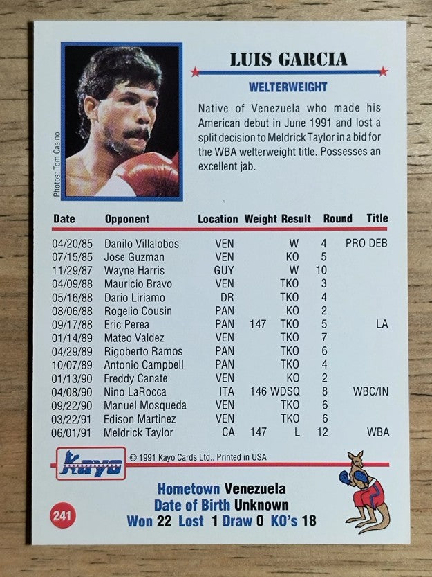 1991 Kayo #241 Luis Garcia