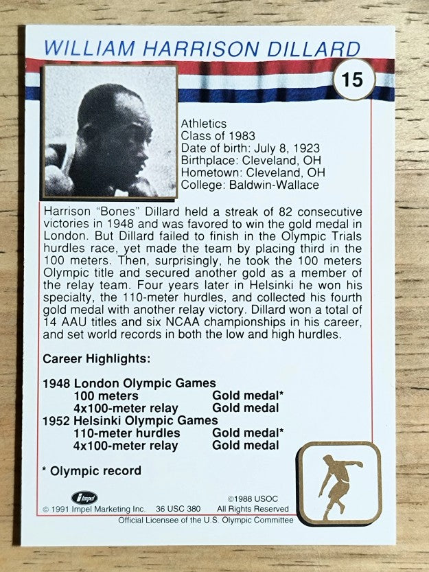 1991 Impel U.S. Olympic Hall of Fame #15 Harrison Dillard