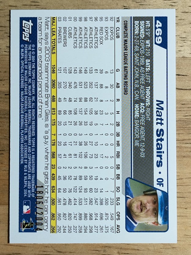 2004 Topps Gold #469 Matt Stairs