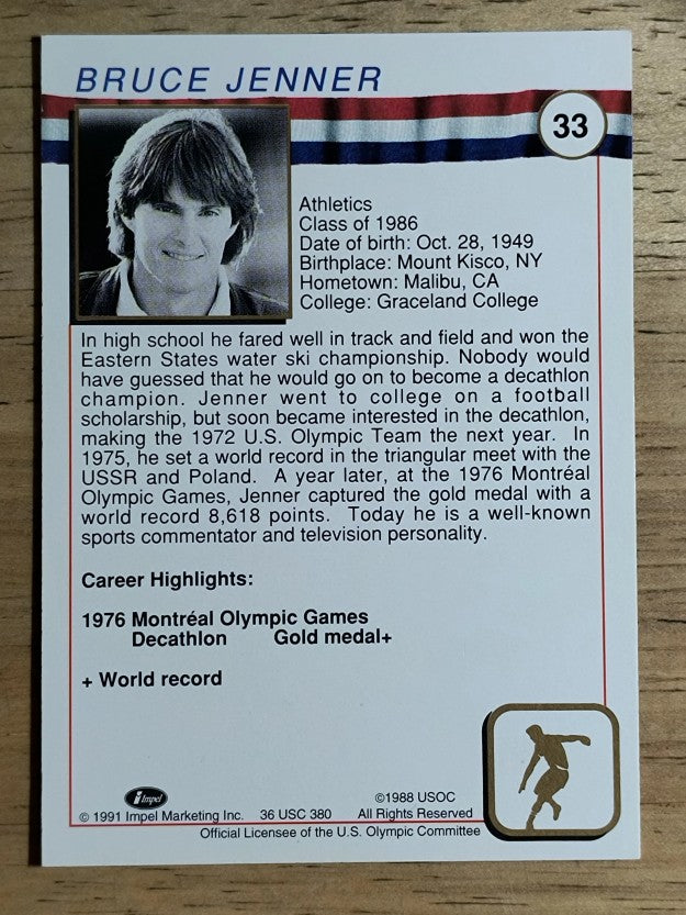 1991 Impel U.S. Olympic Hall of Fame #33 Bruce Jenner