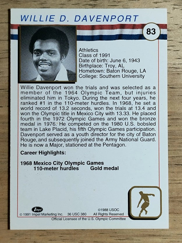 1991 Impel U.S. Olympic Hall of Fame #83 Willie Davenport