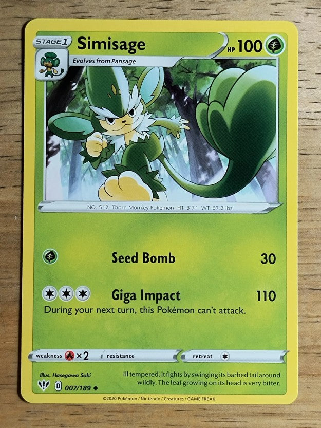 2020 Pokemon TCG Sword & Shield Darkness Ablaze #007 Simisage U