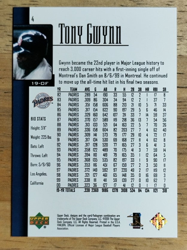 2001 Upper Deck Gwynn #4 Tony Gwynn