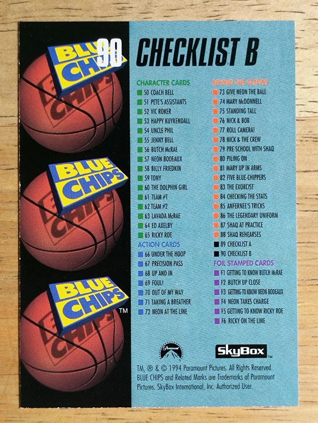 1994 SkyBox Premium Blue Chips #90 Checklist B