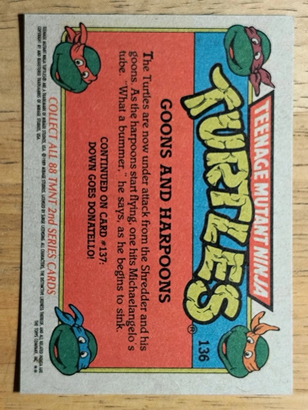 1989 Topps Teenage Mutant Ninja Turtles #136 Goons and Harpoons