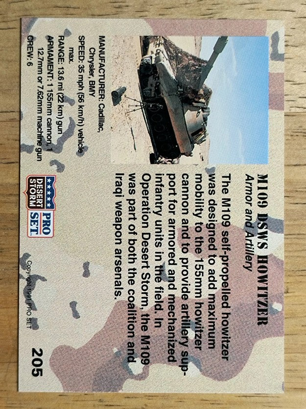 1991 Pro Set Desert Storm #205 M109 DSWS Howitzer