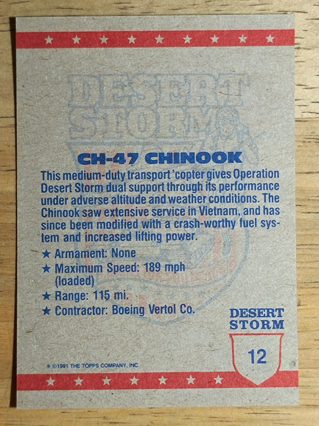 1991 Topps Desert Storm Brown Logo #12 CH-47 Chinook