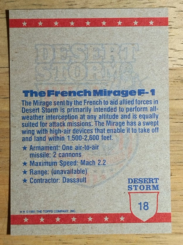 1991 Topps Desert Storm Brown Logo #18 French Mirage Fighter