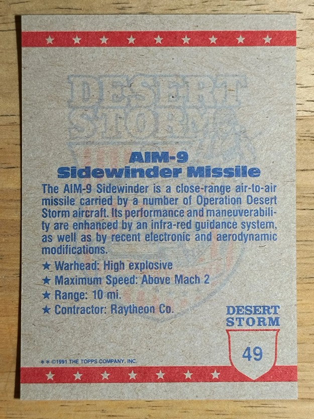 1991 Topps Desert Storm Brown Logo #49 The Sidewinder Missile