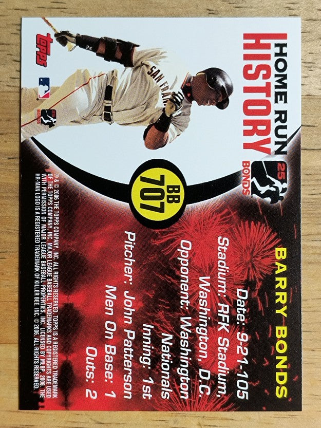 2005 Topps Barry Bonds Home Run History #707 Barry Bonds HR707
