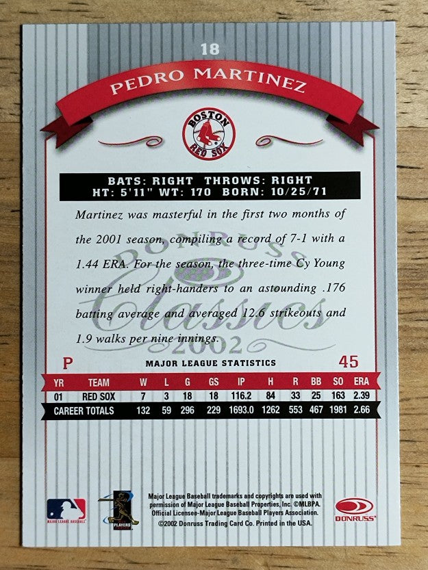 2002 Donruss Classics #18 Pedro Martinez