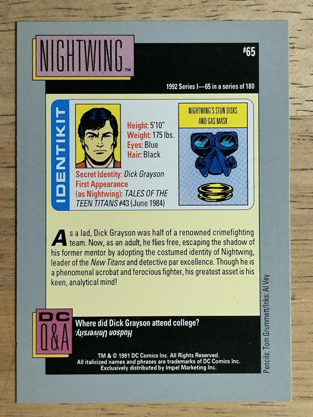 1992 Impel DC Comics Cosmic #65 Nightwing's Stun Disks and Gas Mask