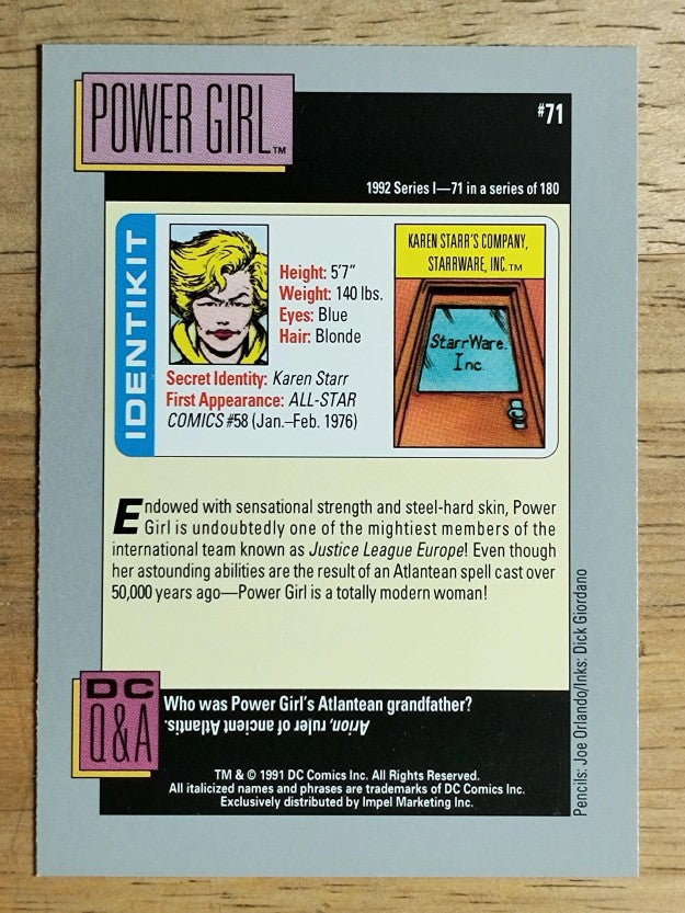 1992 Impel DC Comics Cosmic #71 Karen Starr's Company, Starrware, Inc.