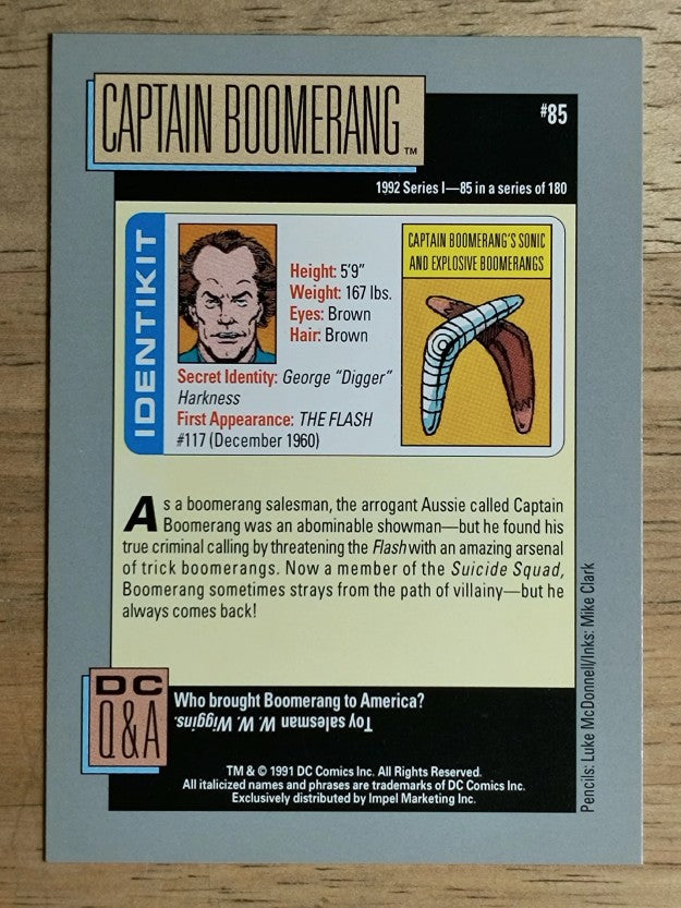 1992 Impel DC Comics Cosmic #85 Captain Boomerang's Sonic Explosive Boomerangs
