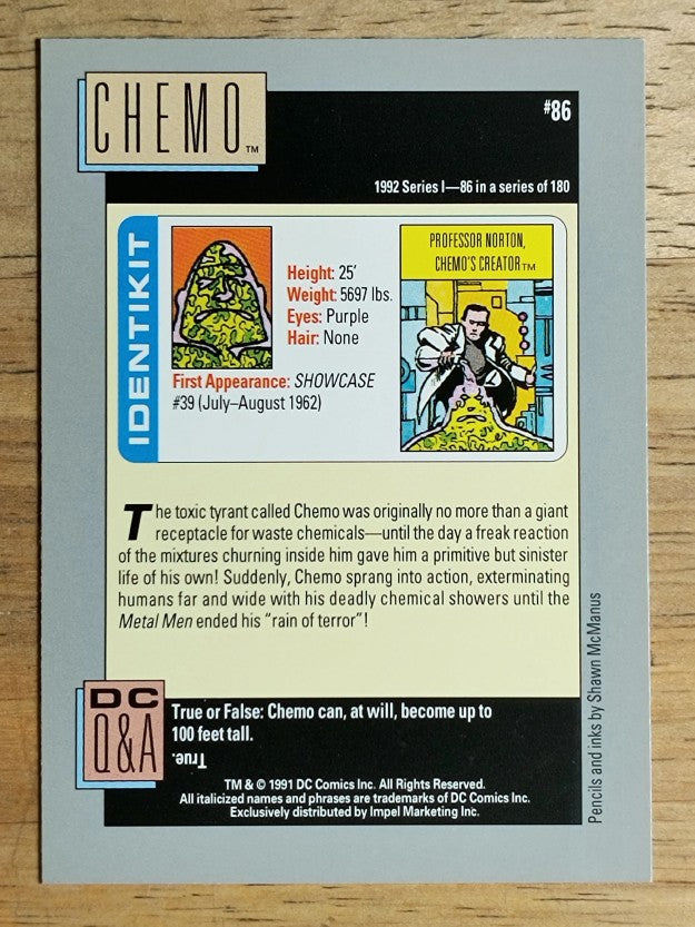 1992 Impel DC Comics Cosmic #86 Professor Norton, Chemo's Creator