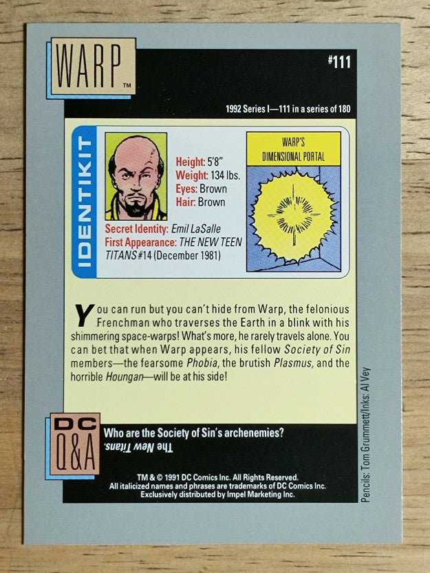 1992 Impel DC Comics Cosmic #111 Warp's Dimensional Portal