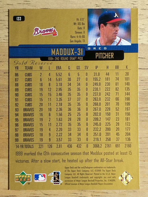 2000 Upper Deck Gold Reserve #133 Greg Maddux