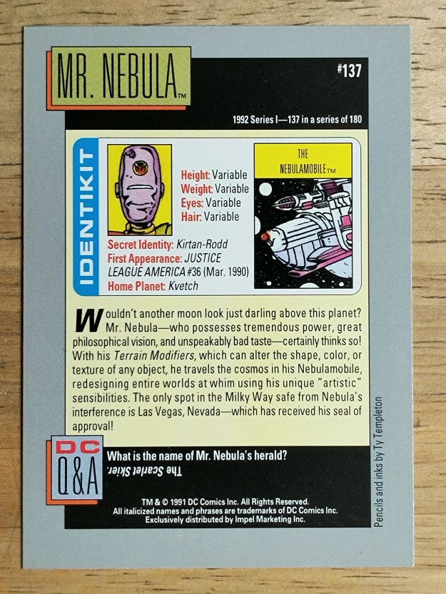 1992 Impel DC Comics Cosmic #137 The Nebulamobile