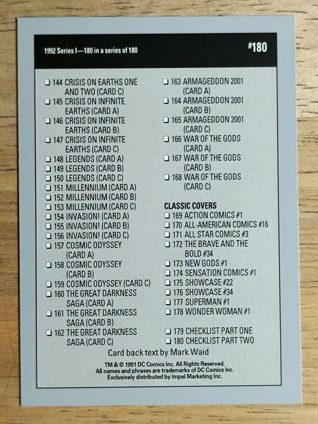 1992 Impel DC Comics Cosmic #180 Checklist Two
