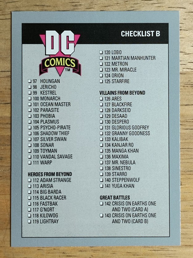 1992 Impel DC Comics Cosmic #180 Checklist Two