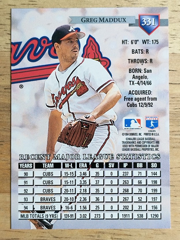 1995 Donruss #331 Greg Maddux