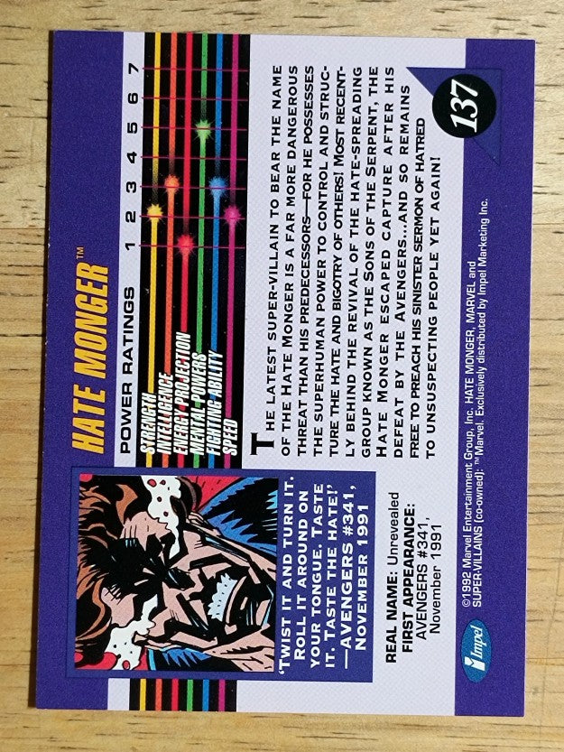 1992 Impel Marvel Universe III #137 Hate-Monger