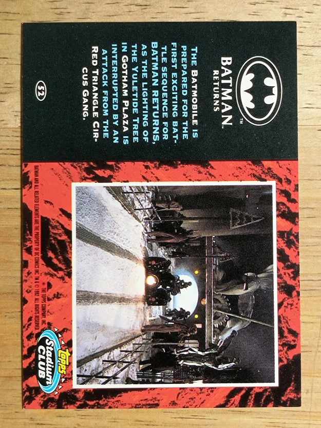 1992 Stadium Club Batman Returns #52 The Batmobile is prepared