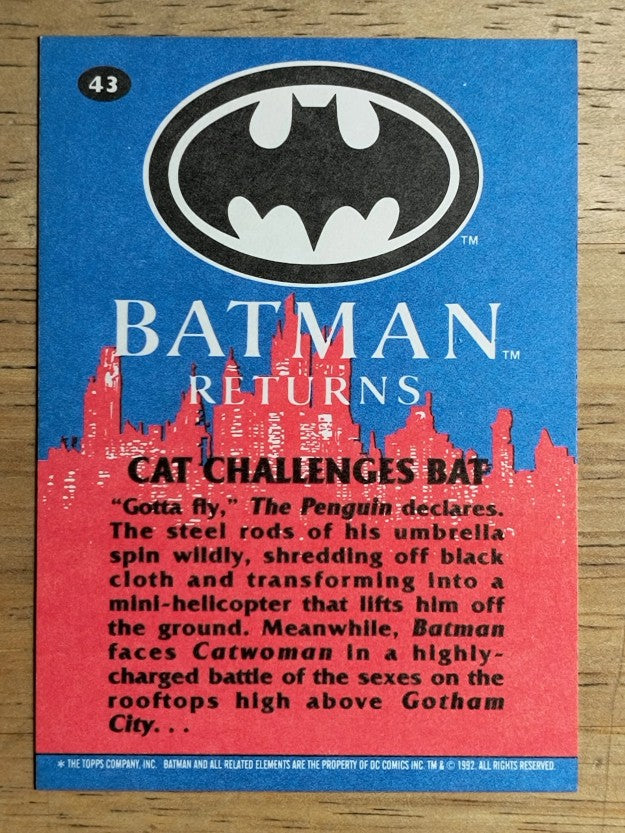 1992 Topps Batman Returns #43 Cat Challenges Bat