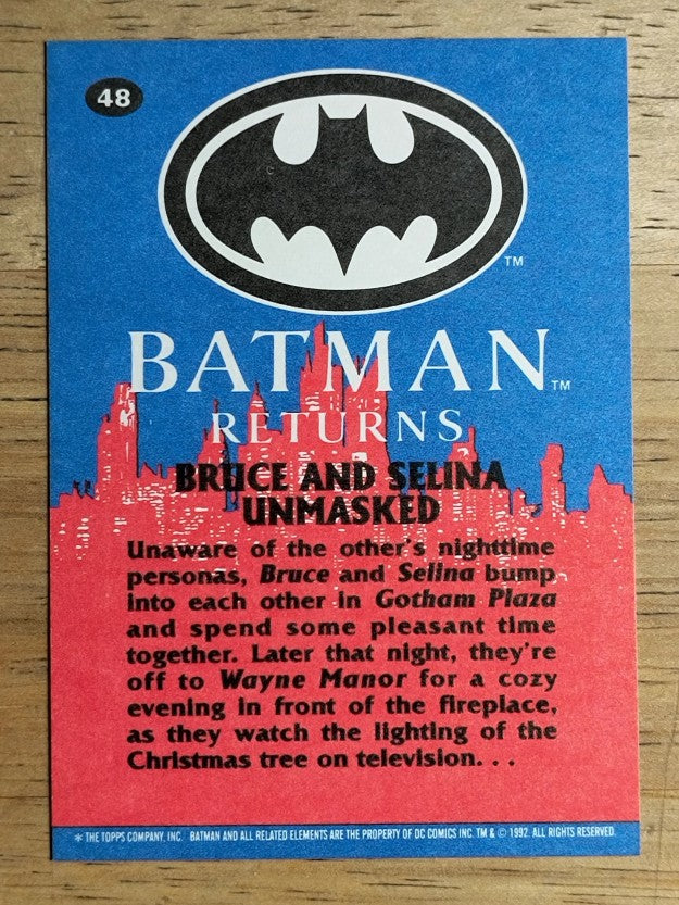 1992 Topps Batman Returns #48 Bruce and Selina Unmasked
